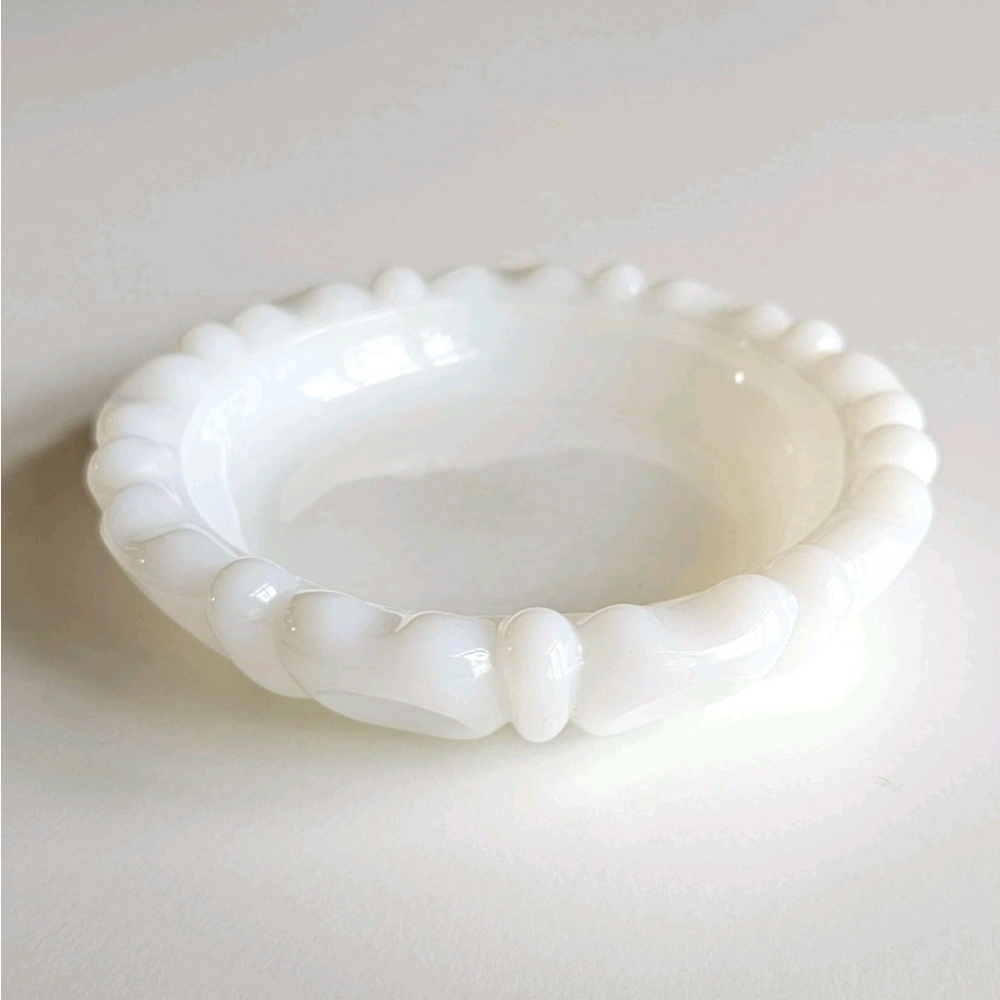 Vintage Anchor Hocking Milk Glass Thumbprint Design Ashtray 4" Round